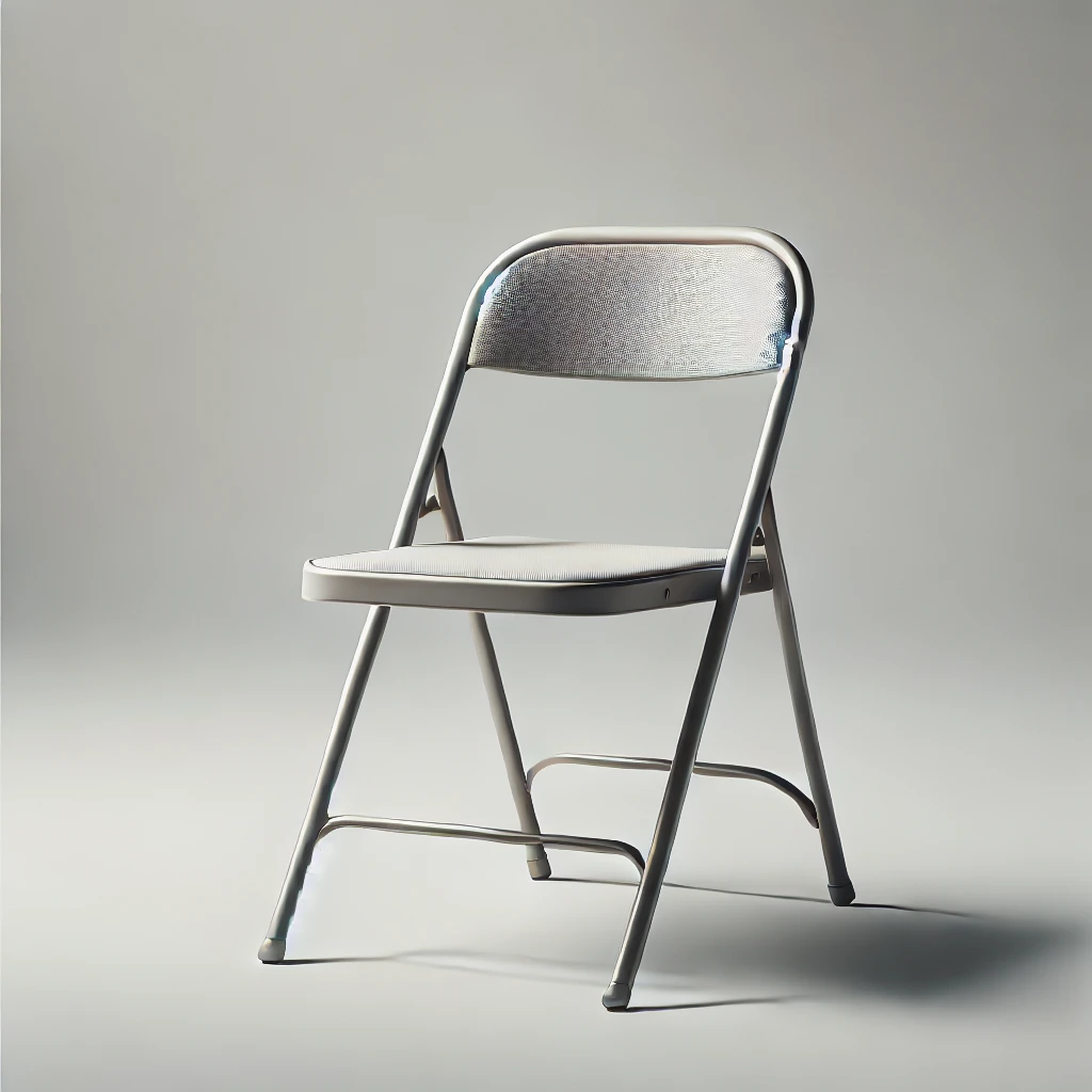 DALL·E 2025-03-13 21.12.03 - A high-quality studio photograph of a Folding Chair. The chair is lightweight, stackable, and has a metal frame, commonly used for outdoor and indoor